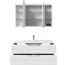 Waschbeckenunterschrank mit Waschbecken und Spiegelschrank mit Glasregalen