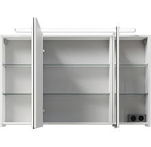 Offener Spiegelschrank mit Glasböden und Beleuchtung