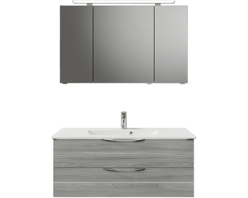 Set de meubles de salle de bains 3 pièces Pelipal Sunline 300 lxhxp 117 x 200 x 48 cm couleur de façade sangallo gris avec vasque en marbre minéral poignée chrome SET-164-100