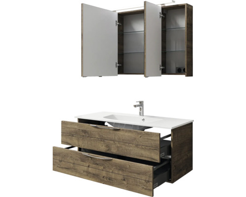 Badezimmermöbelset mit Waschtischunterschrank, Waschbecken und Spiegelschrank