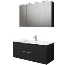 Badmöbel-Set Pelipal Sunline 300 BxHxT 117 x 200 x 48 cm Frontfarbe schwarz matt Badmöbelset 3-teilig mit Waschtisch Mineralmarmor