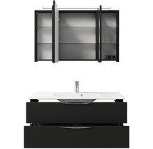 Badmöbel-Set Pelipal Sunline 300 BxHxT 117 x 200 x 48 cm Frontfarbe schwarz matt Badmöbelset 3-teilig mit Waschtisch Mineralmarmor