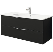 Badmöbel-Set Pelipal Sunline 300 BxHxT 117 x 200 x 48 cm Frontfarbe schwarz matt Badmöbelset 3-teilig mit Waschtisch Mineralmarmor