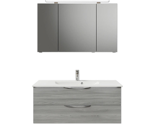 Set de meubles de salle de bains 3 pièces Pelipal Sunline 300 lxhxp 117 x 200 x 48 cm couleur de façade gris avec vasque en marbre minéral poignée chrome SET-164-103