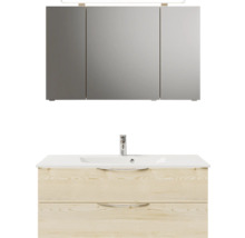 Badmöbelset 3-teilig Pelipal Sunline 300 BxHxT 117 x 200 x 48 cm Frontfarbe eiche mit Waschtisch Mineralmarmor Griff chrom SET-164-104