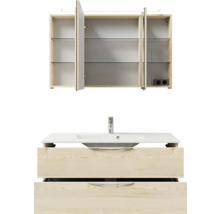 Badmöbelset 3-teilig Pelipal Sunline 300 BxHxT 117 x 200 x 48 cm Frontfarbe eiche mit Waschtisch Mineralmarmor Griff chrom SET-164-104