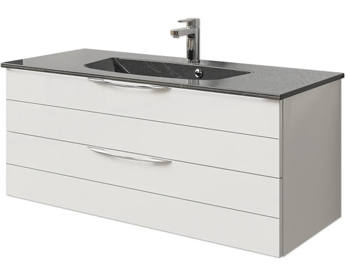 Waschtischunterschrank mit zwei Schubladen, Waschtisch und Armatur