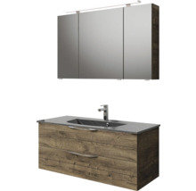 Badezimmermöbelset mit Waschtischunterschrank, Waschbecken und Spiegelschrank mit Beleuchtung