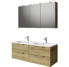 Badezimmer-Set mit Spiegelschrank, zwei Waschbecken und Unterschrank mit Schubladen