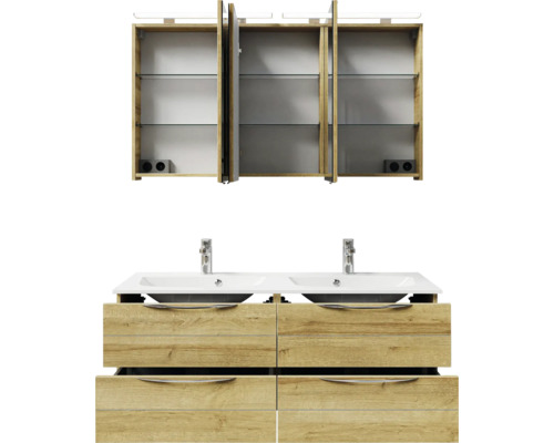 Meuble-lavabo avec double vasque, meuble bas et armoire de toilette pour la salle de bains