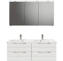 Badmöbel-Set Pelipal Sunline 300 BxHxT 132 x 200 x 48 cm Frontfarbe weiß hochglanz Badmöbelset 3-teilig mit Waschtisch Mineralmarmor