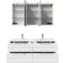 Badmöbel-Set Pelipal Sunline 300 BxHxT 132 x 200 x 48 cm Frontfarbe weiß hochglanz Badmöbelset 3-teilig mit Waschtisch Mineralmarmor