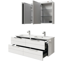 Badmöbel-Set Pelipal Sunline 300 BxHxT 132 x 200 x 48 cm Frontfarbe weiß hochglanz Badmöbelset 3-teilig mit Waschtisch Mineralmarmor