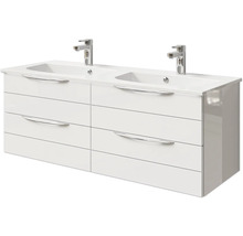 Badmöbel-Set Pelipal Sunline 300 BxHxT 132 x 200 x 48 cm Frontfarbe weiß hochglanz Badmöbelset 3-teilig mit Waschtisch Mineralmarmor