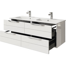 Badmöbel-Set Pelipal Sunline 300 BxHxT 132 x 200 x 48 cm Frontfarbe weiß hochglanz Badmöbelset 3-teilig mit Waschtisch Mineralmarmor