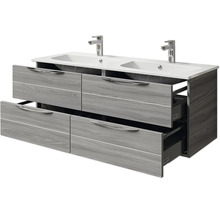 Badmöbel-Set Pelipal Sunline 300 BxHxT 132 x 200 x 48 cm Frontfarbe sangallo grau Badmöbelset 3-teilig mit Waschtisch Mineralmarmor