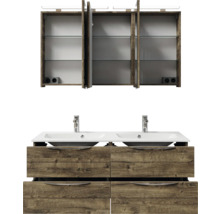 Badezimmermöbelset mit Doppelwaschbecken, Unterschrank mit Schubladen und Spiegelschrank