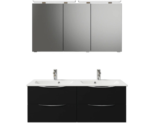 Set de meubles de salle de bains Pelipal Sunline 300 lxhxp 132 x 200 x 48 cm couleur de façade noir mat set de meubles de salle de bains 3 pièces avec vasque en marbre minéral