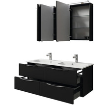 Badmöbel-Set Pelipal Sunline 300 BxHxT 132 x 200 x 48 cm Frontfarbe schwarz matt Badmöbelset 3-teilig mit Waschtisch Mineralmarmor