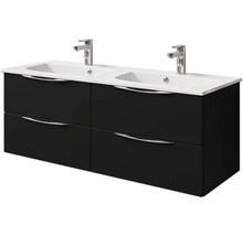 Badmöbel-Set Pelipal Sunline 300 BxHxT 132 x 200 x 48 cm Frontfarbe schwarz matt Badmöbelset 3-teilig mit Waschtisch Mineralmarmor