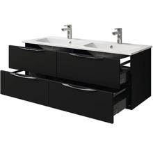 Badmöbel-Set Pelipal Sunline 300 BxHxT 132 x 200 x 48 cm Frontfarbe schwarz matt Badmöbelset 3-teilig mit Waschtisch Mineralmarmor