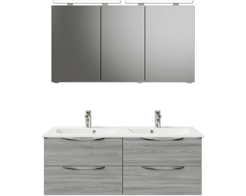 Set de meubles de salle de bains Pelipal Sunline 300 lxhxp 132 x 200 x 48 cm couleur de façade gris set de meubles de salle de bains 3 pièces avec vasque en marbre minéral