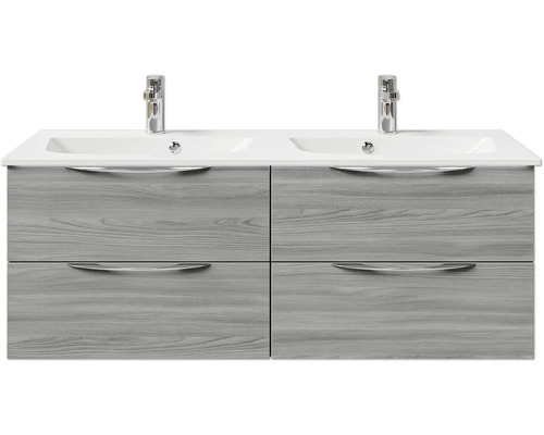 Meuble sous-lavabo avec deux vasques, quatre tiroirs et poignées