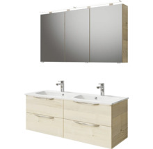 Badmöbel-Set Pelipal Sunline 300 BxHxT 132 x 200 x 48 cm Frontfarbe eiche Badmöbelset 3-teilig mit Waschtisch Mineralmarmor