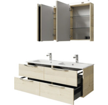 Badmöbel-Set Pelipal Sunline 300 BxHxT 132 x 200 x 48 cm Frontfarbe eiche Badmöbelset 3-teilig mit Waschtisch Mineralmarmor