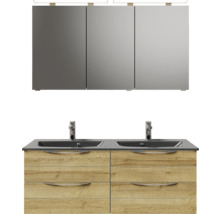 Badezimmerensemble mit Spiegelschrank und Waschtischunterschrank mit Doppelwaschbecken