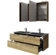 Badezimmermöbel-Set mit Waschtischunterschrank, zwei Waschbecken und Spiegelschrank