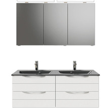 Badmöbel-Set Pelipal Sunline 300 BxHxT 132 x 200 x 48 cm Frontfarbe weiß hochglanz Badmöbelset 3-teilig mit Waschtisch Mineralmarmor grau-metallic