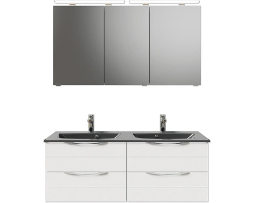 Set de meubles de salle de bains Pelipal Sunline 300 lxhxp 132 x 200 x 48 cm couleur de façade blanc haute brillance set de meubles de salle de bains 3 pièces avec vasque en marbre minéral gris métallique