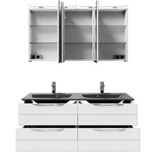 Badmöbel-Set Pelipal Sunline 300 BxHxT 132 x 200 x 48 cm Frontfarbe weiß hochglanz Badmöbelset 3-teilig mit Waschtisch Mineralmarmor grau-metallic