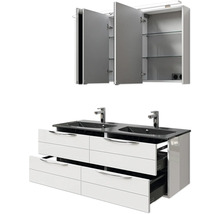 Badmöbel-Set Pelipal Sunline 300 BxHxT 132 x 200 x 48 cm Frontfarbe weiß hochglanz Badmöbelset 3-teilig mit Waschtisch Mineralmarmor grau-metallic