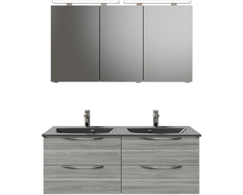 Set de meubles de salle de bains Pelipal Sunline 300 lxhxp 132 x 200 x 48 cm couleur de façade gris sangallo set de meubles de salle de bains 3 pièces avec vasque en marbre minéral gris métallique