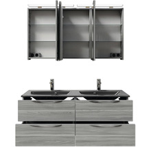 Waschtisch mit Unterschrank, Spiegelschrank und zwei Waschbecken