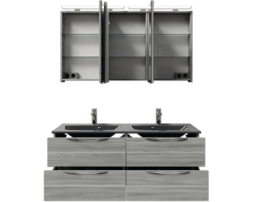 Meuble-lavabo avec meuble bas, armoire de toilette et deux lavabos
