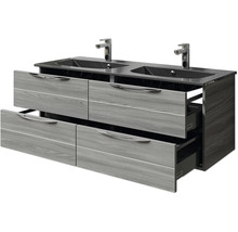 Waschtischunterschrank mit zwei Waschbecken, Schubladen und Armaturen
