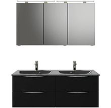 Badmöbel-Set Pelipal Sunline 300 BxHxT 132 x 200 x 48 cm Frontfarbe schwarz matt Badmöbelset 3-teilig mit Waschtisch Mineralmarmor grau-metallic