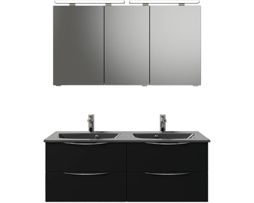 Set de meubles de salle de bains Pelipal Sunline 300 lxhxp 132 x 200 x 48 cm couleur de façade noir mat set de meubles de salle de bains 3 pièces avec vasque en marbre minéral gris métallique