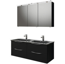 Badmöbel-Set Pelipal Sunline 300 BxHxT 132 x 200 x 48 cm Frontfarbe schwarz matt Badmöbelset 3-teilig mit Waschtisch Mineralmarmor grau-metallic