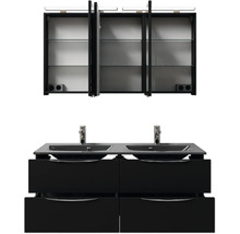 Badmöbel-Set Pelipal Sunline 300 BxHxT 132 x 200 x 48 cm Frontfarbe schwarz matt Badmöbelset 3-teilig mit Waschtisch Mineralmarmor grau-metallic