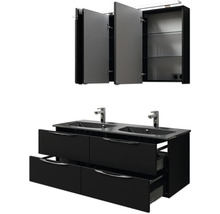 Badmöbel-Set Pelipal Sunline 300 BxHxT 132 x 200 x 48 cm Frontfarbe schwarz matt Badmöbelset 3-teilig mit Waschtisch Mineralmarmor grau-metallic