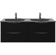 Badmöbel-Set Pelipal Sunline 300 BxHxT 132 x 200 x 48 cm Frontfarbe schwarz matt Badmöbelset 3-teilig mit Waschtisch Mineralmarmor grau-metallic