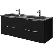 Badmöbel-Set Pelipal Sunline 300 BxHxT 132 x 200 x 48 cm Frontfarbe schwarz matt Badmöbelset 3-teilig mit Waschtisch Mineralmarmor grau-metallic
