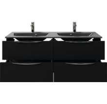 Badmöbel-Set Pelipal Sunline 300 BxHxT 132 x 200 x 48 cm Frontfarbe schwarz matt Badmöbelset 3-teilig mit Waschtisch Mineralmarmor grau-metallic
