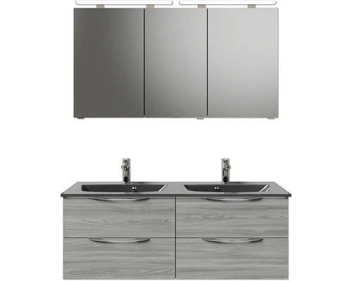 Set de meubles de salle de bains Pelipal Sunline 300 lxhxp 132 x 200 x 48 cm couleur de façade gris set de meubles de salle de bains 3 pièces avec vasque en marbre minéral gris métallique