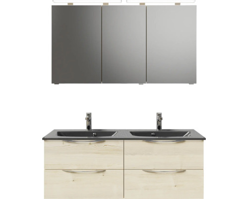 Set de meubles de salle de bains Pelipal Sunline 300 lxhxp 132 x 200 x 48 cm couleur de façade chêne set de meubles de salle de bains 3 pièces avec vasque en marbre minéral gris métallique