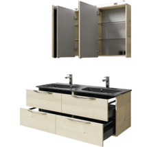 Badezimmer-Set mit Waschtischunterschrank, Doppelwaschbecken und Spiegelschrank